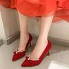 Commuter Versatile Pearl Point Shallow Mouth Versatile Medium Heel Coarse Heel High Heels Single Shoes Spring and Autumn New