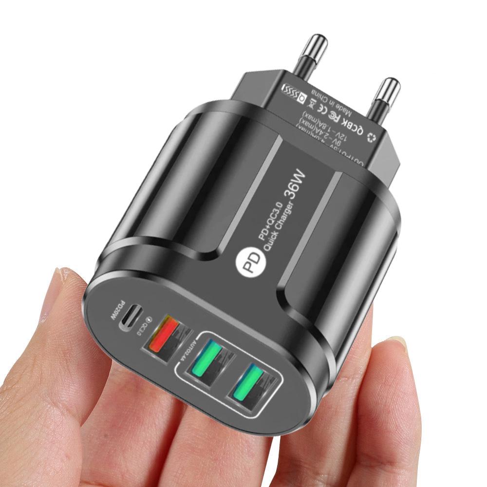 PD33W GaN QC3.0 Multi-Port EU Charger 9V/12V Fast Charging Adapter