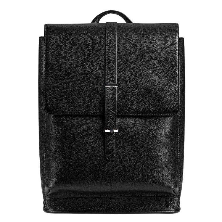 

Zency Мягкий рюкзак из натуральной кожи Простая дорожная сумка для мужчин и женщин Высококачественные школьные сумки Бизнес-рюкзак для ноутбука чёрный