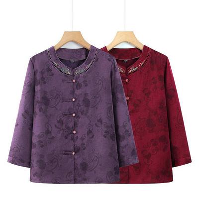 Mom's Spring & Autumn Long Sleeve Shirt Women's Chinese Style Cardigan - Loose Fit for Middle-aged & Elderly