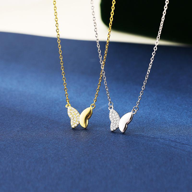Banyan Tree S925 Silver Butterfly Necklace - Trendy Bowknot Clavicle Chain for Women