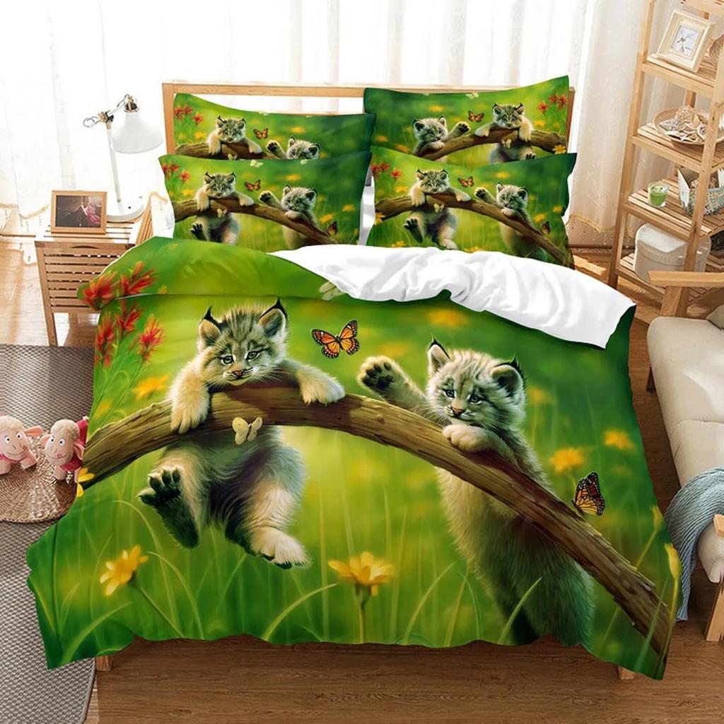 3D Cat Cute Kitten Bedding Sets Quilt Bed Cover Comforter Duvet Cover Pillow Case 2-3 Pieces Sets Kids Adult Bedroom Decoration