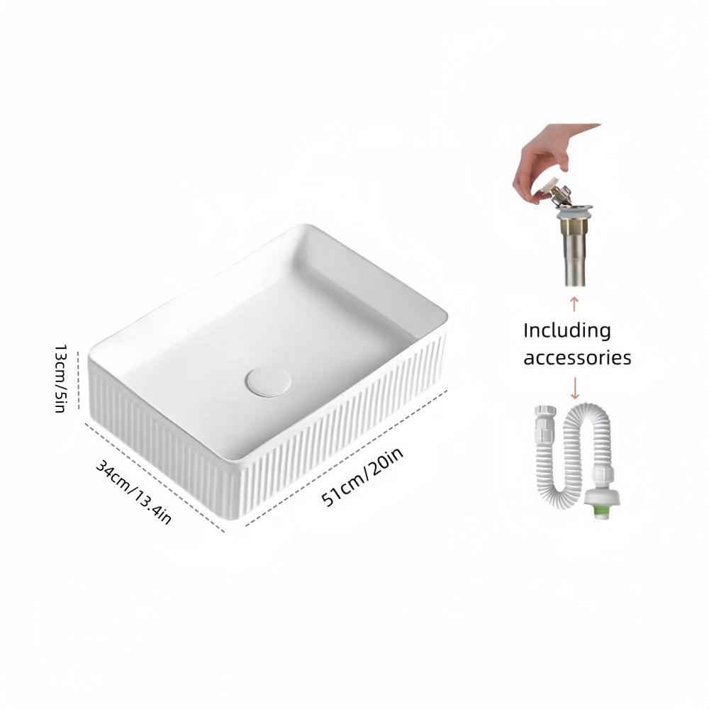 Modern Ceramic Bathroom Container Sink, Striped Design Rectangular Sink, Dressing Table Sink, Suitable for Homes and Balconies