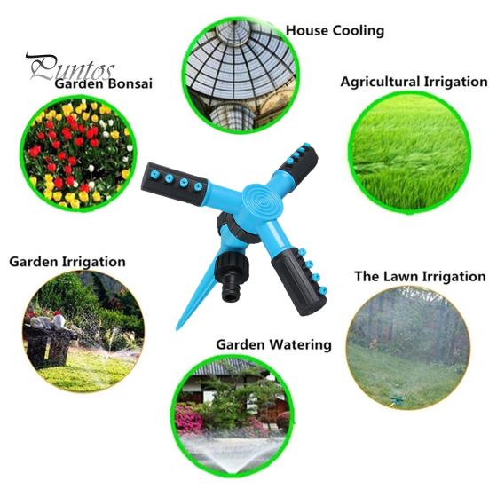 Lawn Sprinkler with Stake 3 Arm Design Large Area Coverage Adjustable 360-Degree Rotating Garden Yard Water Sprinkler