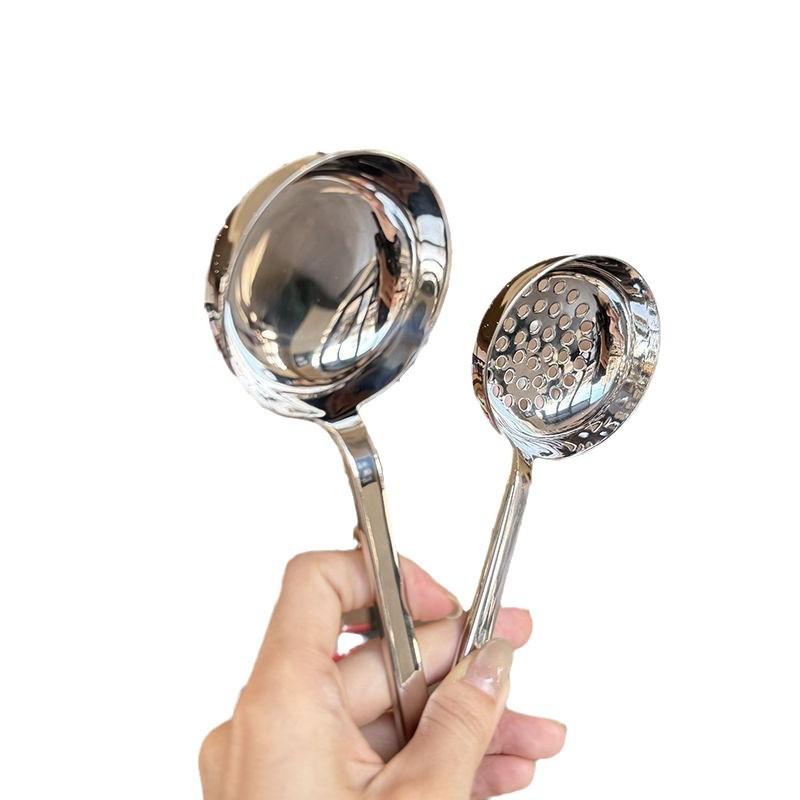2pcs/set Soup Spoon and Slotted Spoon Set Long Handle Pot Serving Utensil with Ergonomic Grip for Home Kitchen Use