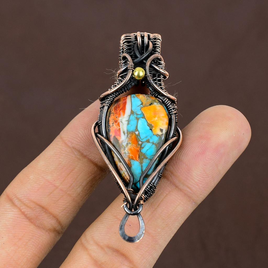 Stachelige Auster Handgefertigter Kupferdraht Wickelanhänger Geschenk Schmuck 2,25" T1G66