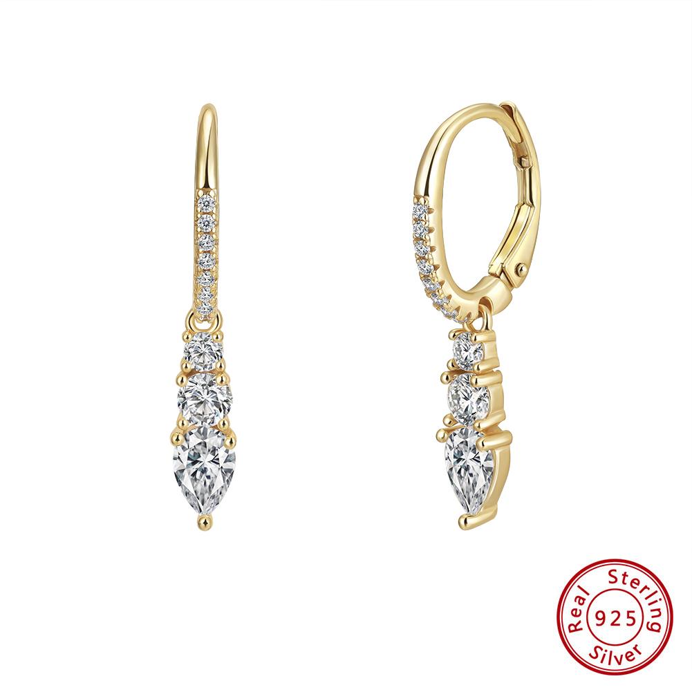 EFFIE QUEEN Glänzende 8A Zirkon Anhängerohrringe 925 Sterling Silber Mode CZ Piercing Statement Accessoires Hochzeitsschmuck LZE60