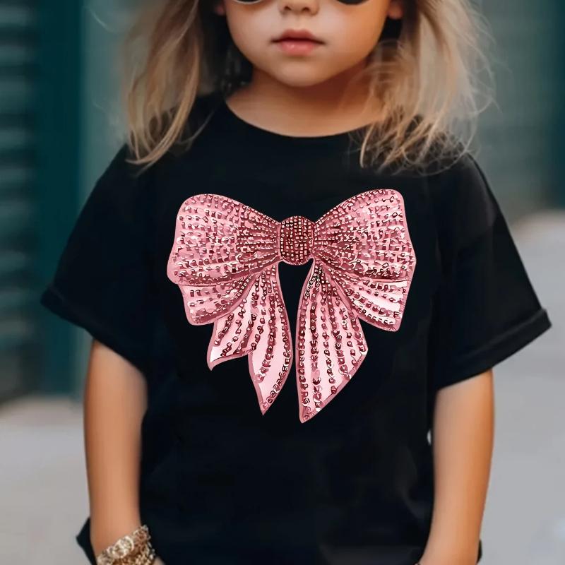 

Summer Girls Elegant and Exquisite Bow-patterned Printed T-shirt, Fashionable and Casual Pullover Kids Clothes 160