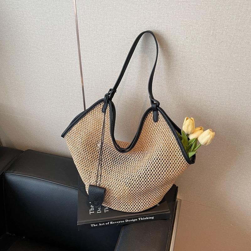 Straw Bag Summer Bag Lazy Wind Woven Large Capacity Shoulder Tote Bag Seaside Vacation Wind Beach Bag