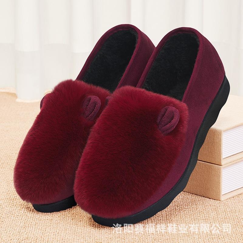 Mao Mao shoes women wear in winter, velvet new thick-soled one-pedal mother, old Beijing elderly, cloth shoes, Doudou cotton shoes