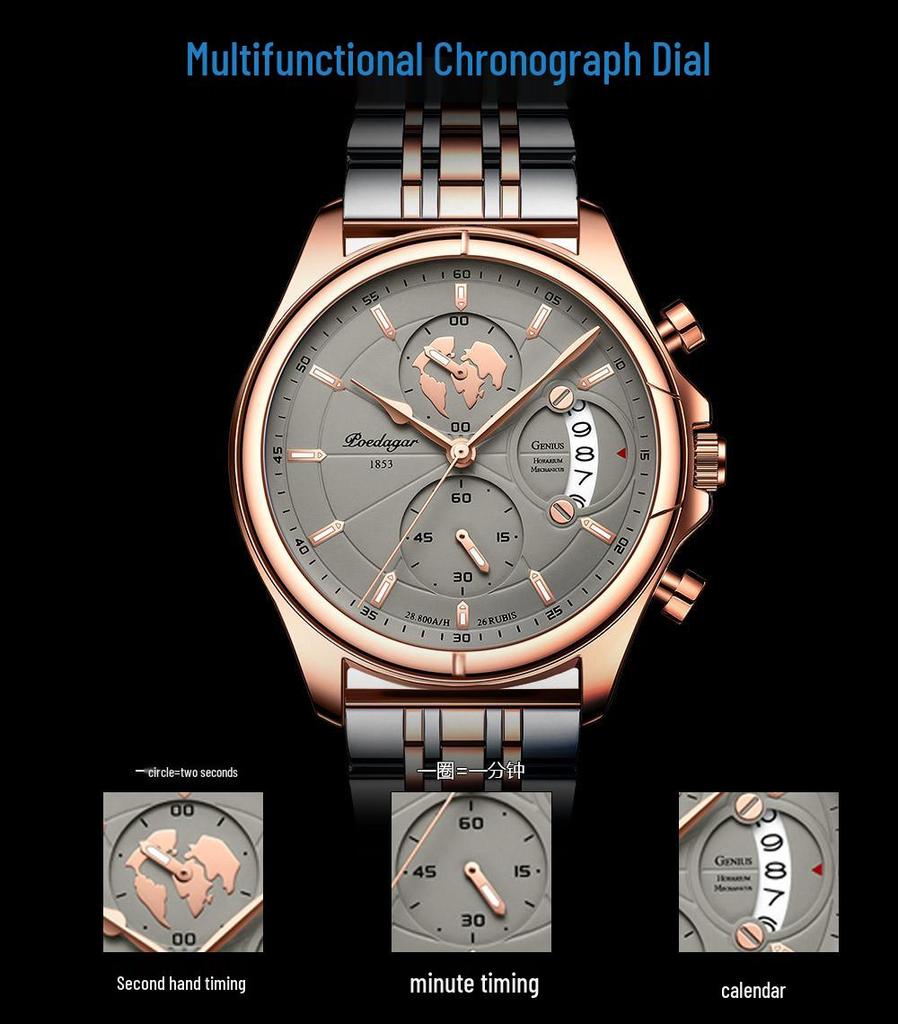 Swiss Waterproof Multifunctional Luminous Men's Fashion Wristwatch