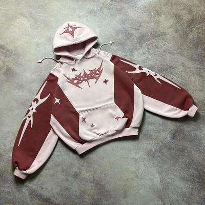 RogueWave Módna streetwear Vintage Black Star Patchwork Mikina s kapucňou Nadrozmerná vyšívaná mikina Gothic Y2k Pánske dámske oblečenie