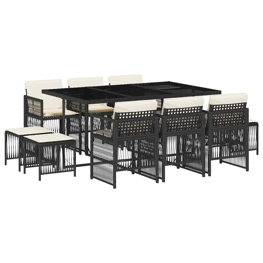 Vidaxl 11-Cz. Gartenmöbel-Set, Mit Kissen, Schwarzes PE-Rattan