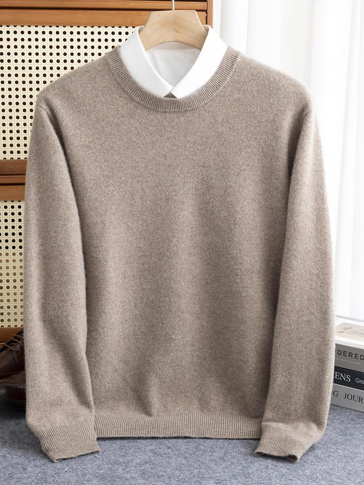Men's Plus Size Loose Fit Pure Wool Round Neck Sweater, Autumn/Winter Cashmere Knitted Top