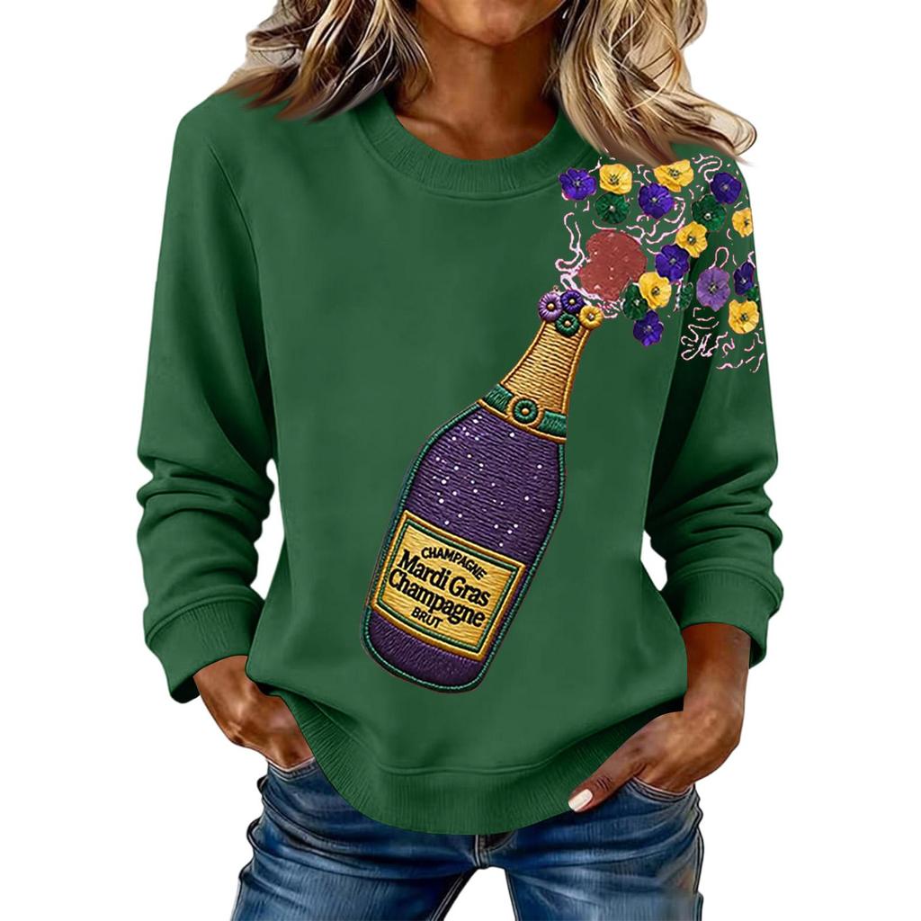 Damenmode Bedrucktes Langarm Locker Rundhals Sweatshirt Top