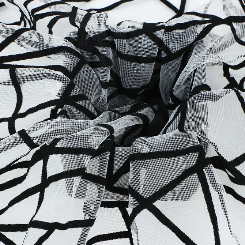 1yard African Flocking Mesh Fabric Jacquard Velvet Fabrics Tulle Lace Holloween Interlining Fabric for DIY Sewing Clothing