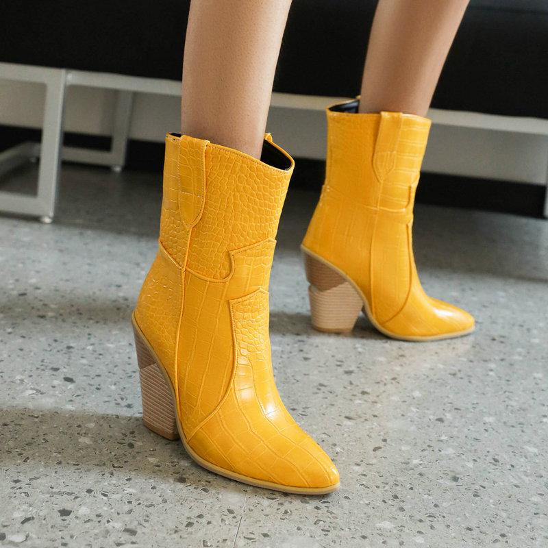 Boots winter new Martin boots thick heel mid tube western cowboy boots fashion pointed short boots women