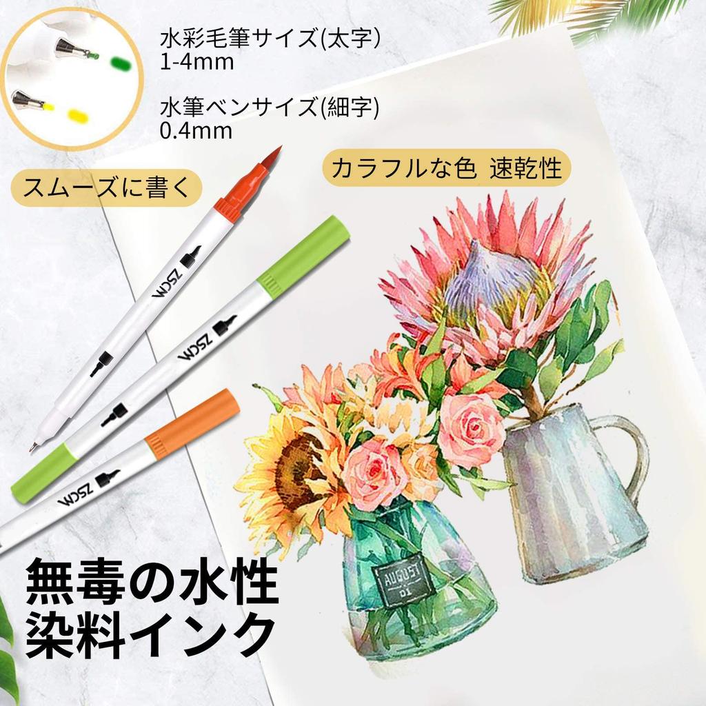 M ZSCM Illustration 100 Brush and Extra Fine Color Pen Art Marker Watercolor Brush Vivid for Picture Adult Coloring Storage Case Included Pens,