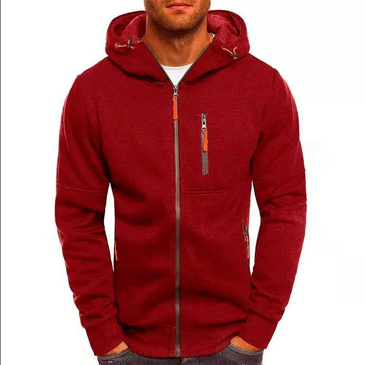 Men's Solid Color Hooded Zip-Up Sweatshirt Jacket - Spring/Autumn Casual Fashion