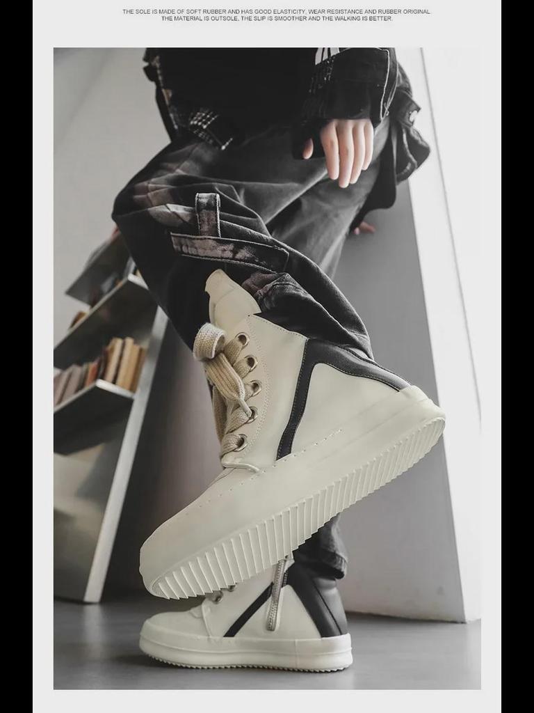 RO High-Top Retro Motorcycle Boots - Men's Versatile Autumn/Winter Casual Sports Footwear X168