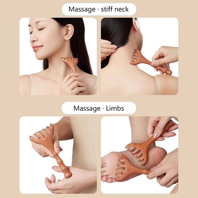 Deer Antler Comb Head Meridian Massage Comb Anti-static Wooden Wide Tooth Gua Sha Tool Scratcher Spa Promote Blood Circulation