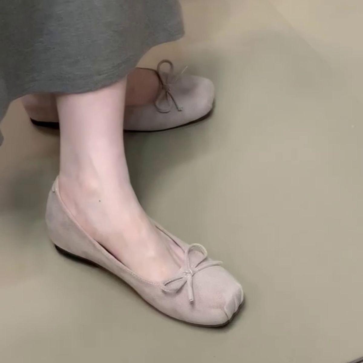 

Elegant temperament Fashion square head bow design Soft sole Versatile outer wear Exclusive child Foreign style inner shallow mouth single shoes Women 40 фіолетовий