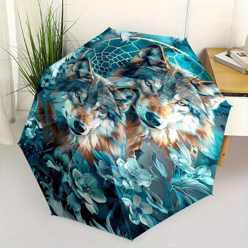 

Wolf Dreamcatcher Theme 8 Bone Hand Automatic Folding Fashion umbrella, Compact and Portable Design, A Perfect Gift for Birthday, Christmas