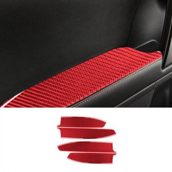 4pcs Red Carbon Fiber Interior Door Armrest Panel Cover For Toyota 4Runner 10-20