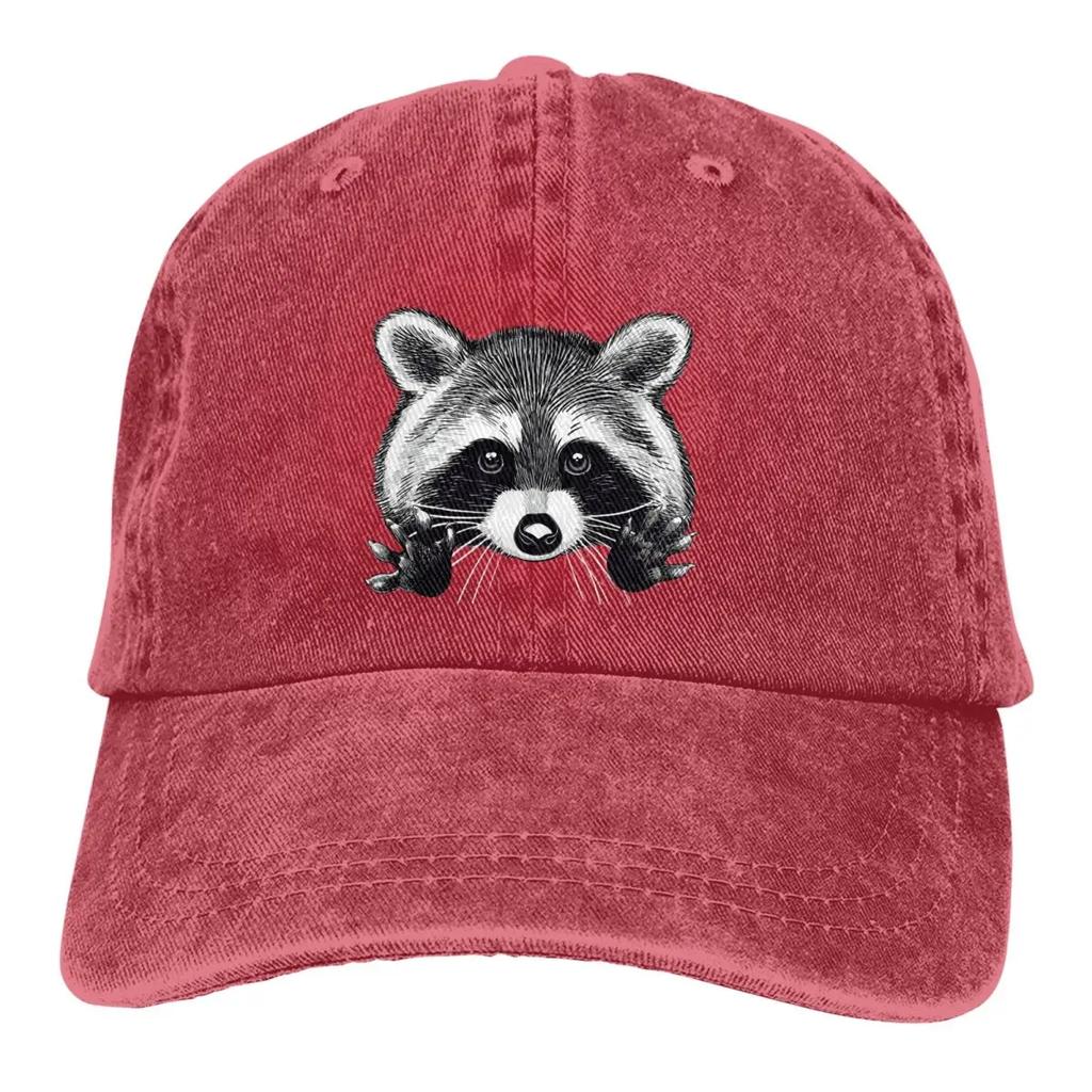 Raccoon Baseball Caps Peaked Cap Cute Animal Sun Shade Hats for Men Animal Lovers Snapback Denim Four Seasons