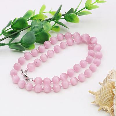 10mm Natural Pink Cat's Eye Stone Round Beads Necklace Transparent Halo,gemst Jewelry 18in,Classic Round Button,Gifts for Women