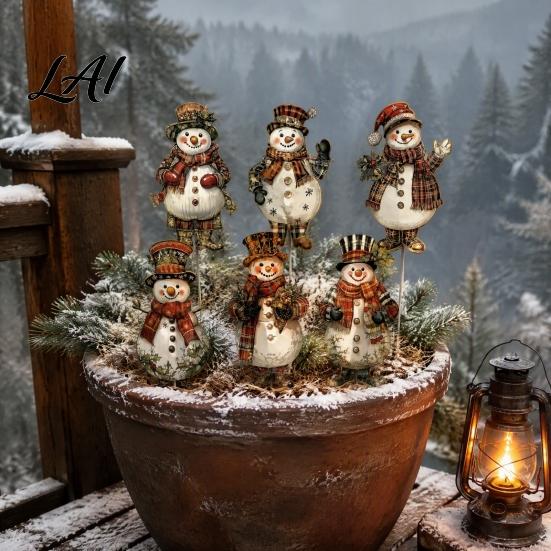 Cute Cartoon Holiday Picks 6 Pcs Large Christmas Tree Picks Wooden Santa Snowman Gingerbread Ornaments Xmas Man Party Supplies Topper Decoration for