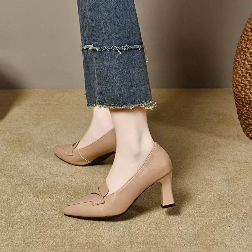 sapatos femininas women fashion light weight brown slip on leather high heel shoes lady ankle spring autumn shoe ab688