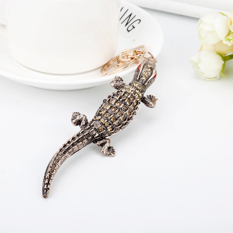 Rhinestone Red-Eyed Crocodile Lizard Metal Keychain and Car Pendant