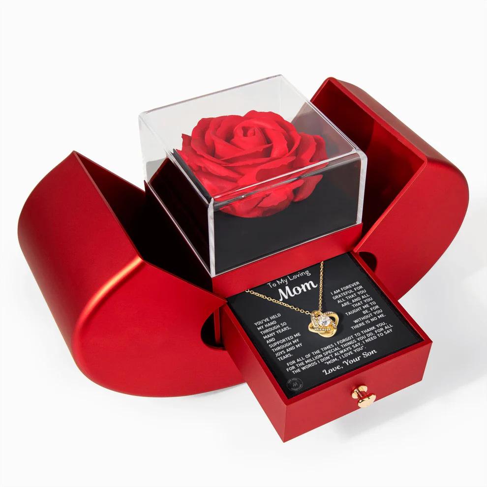 Valentine's Day & Christmas Jewelry Gift Set: Four-Leaf Clover Necklace with Rose Box