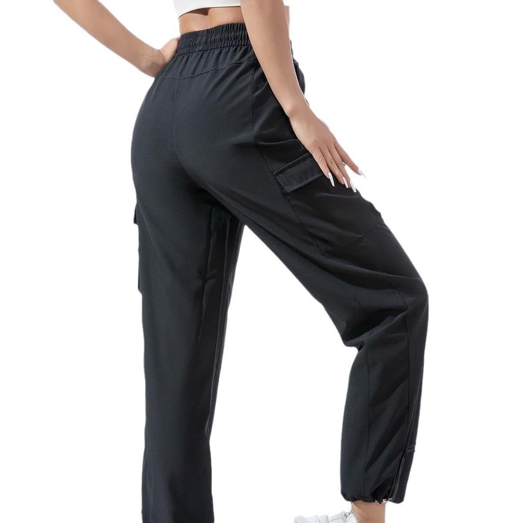 Women's Quick-Dry Summer Cargo Pants - Tapered, Breathable, Loose, Cuffed, Wide-Leg, Elastic, Thin Style for Running and Sport Activities.