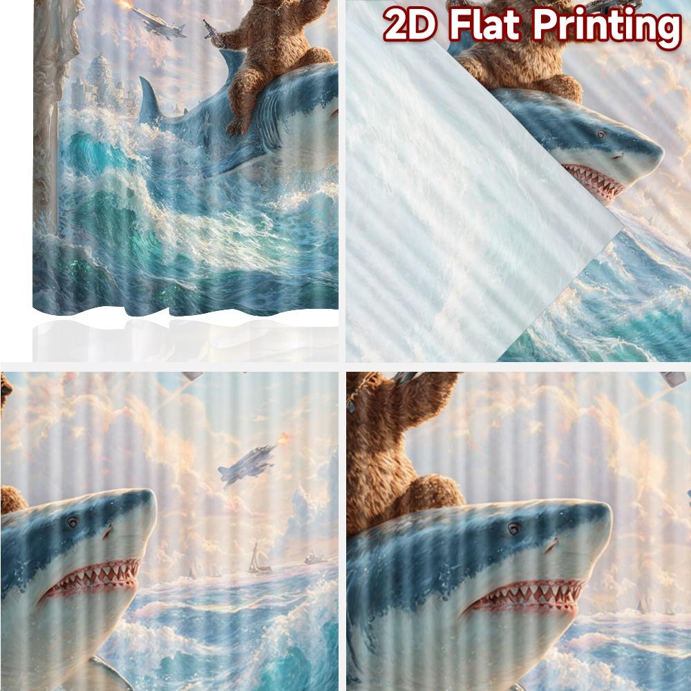 2 Stück, 2D-FLACHDRUCK Vorhänge (Ohne Stange) BattleBearShark Minimalistische Feiertagsvorhänge Stoffvorhänge Wärmeisolierung,
