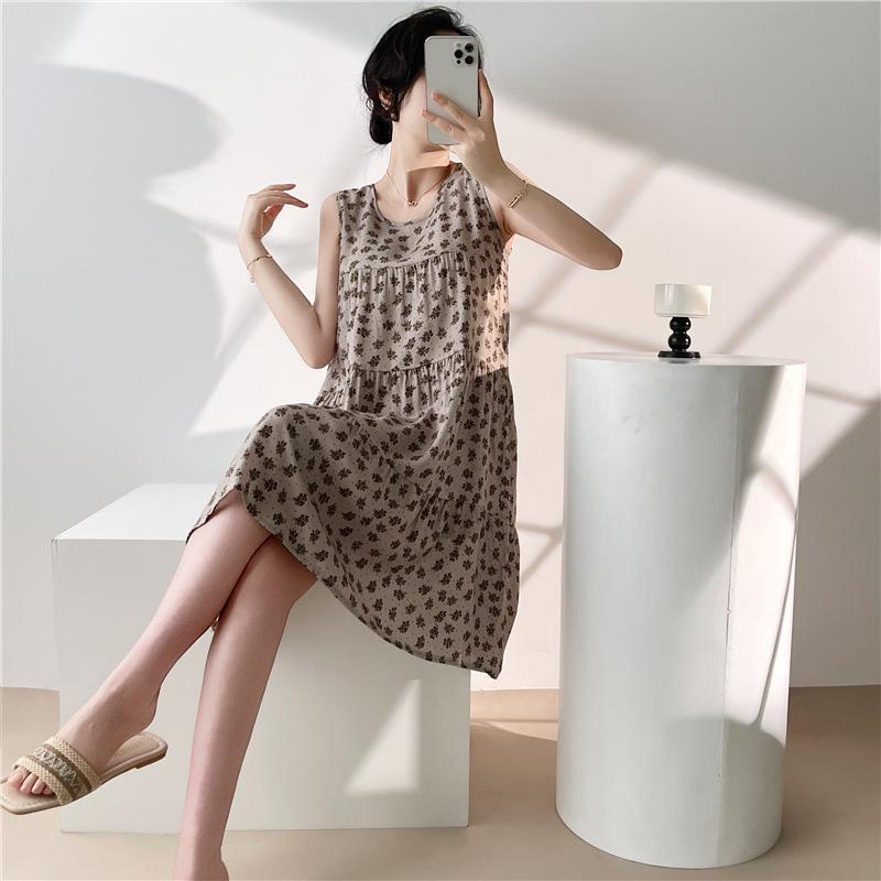 

Women s cotton and silk nightgown summer thin Internet celebrity large size printed pajamas new sleeveless loungewear one size (fits most)
