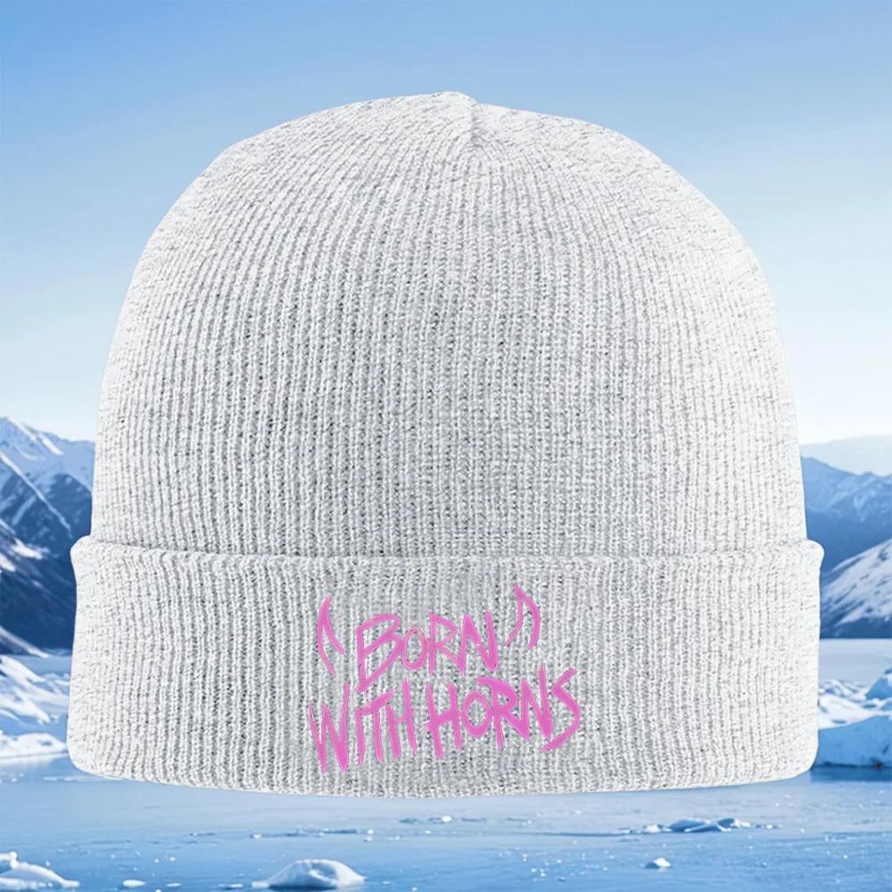 Text Design Born With Horns Unisex Women Unisex Knitted Hat Beanie Pullover Cap Winter Thermal Warm Christmas Outdoor Cyclin