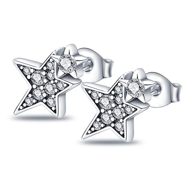 925 Silver Jewelry Women Fashion Cute Tiny Clear Crystal Cz Stud Earrings 