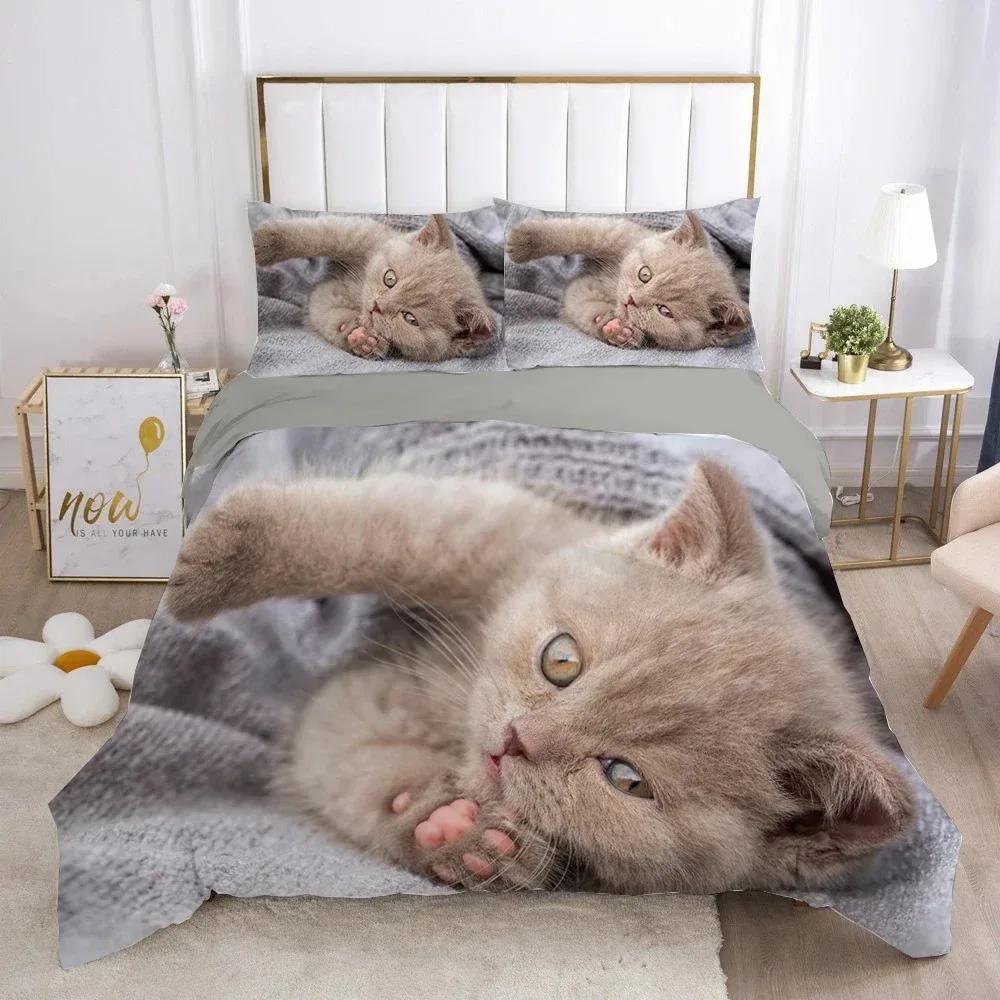Cat Lovely Animal Kitten Bedding Set Boys Girls Twin Queen Size Duvet Cover Pillowcase Bed Boys Adult Fashion Home Textileextile