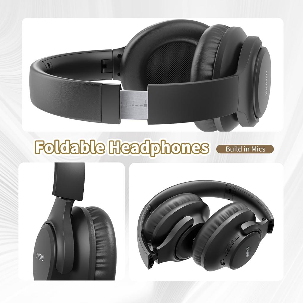 KVIDIO Wireless Over-Ear Headphones Bluetooth 5.4 65H Playback 40mm HD Driver Built-in Microphone Wired and Wireless Sound-Isolating Closed-Back Black