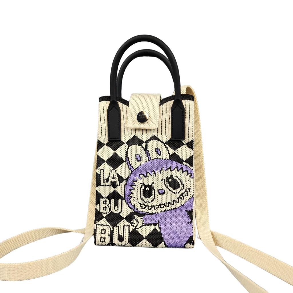 Cute Canvas Crossbody Bag with Fashionable and Niche Design, Knitted Mobile Phone Bag, Crossbody Single Shoulder Knitted Bag