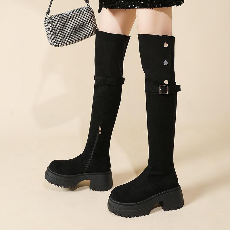 Thick-soled over-the-knee boots women's 2025 autumn and winter new thin suede boots women's long thin boots thick-legged high boots