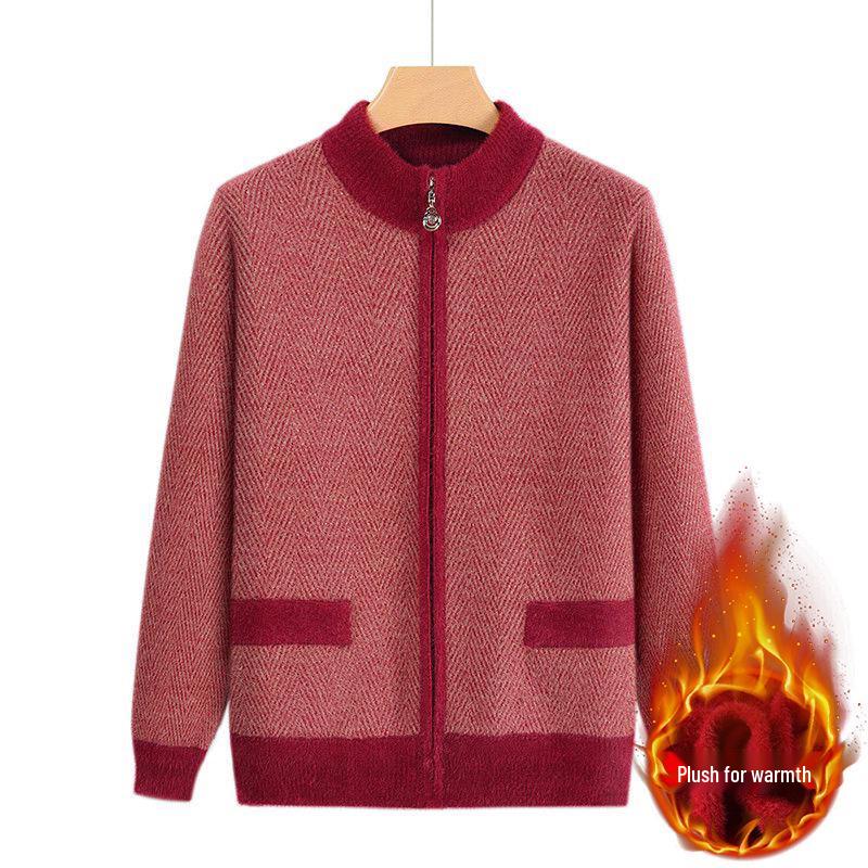 Grandma s Plus Velvet Cardigan: Warm Winter Knit Sweater for Moms and Elderly Women XL (85-105 Jin)