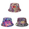 80s 90s Vintage Geometric Print Fisherman Hat With Sun Protection For Outdoor Activities