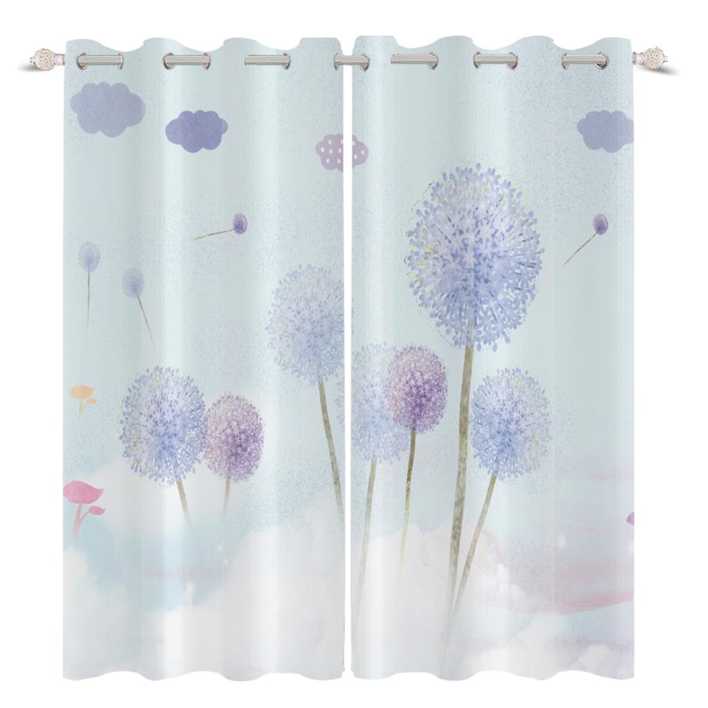 2Pcs Fresh Dandelion Pattern Blackout Curtains Home Bedroom Living Room Darkening Heat-insulating and Noise-reducing Curtain