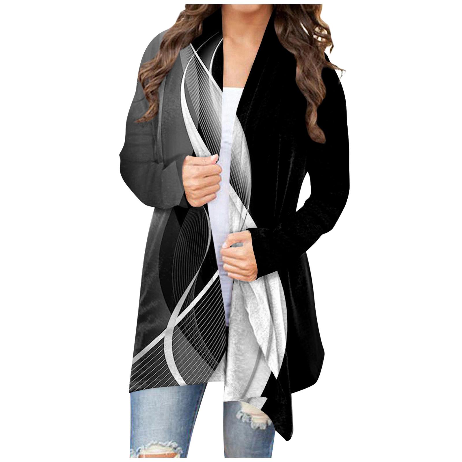 

Жіноче модне повсякденне пальто з кардиганом із квітковим принтом середньої довжини M чорний