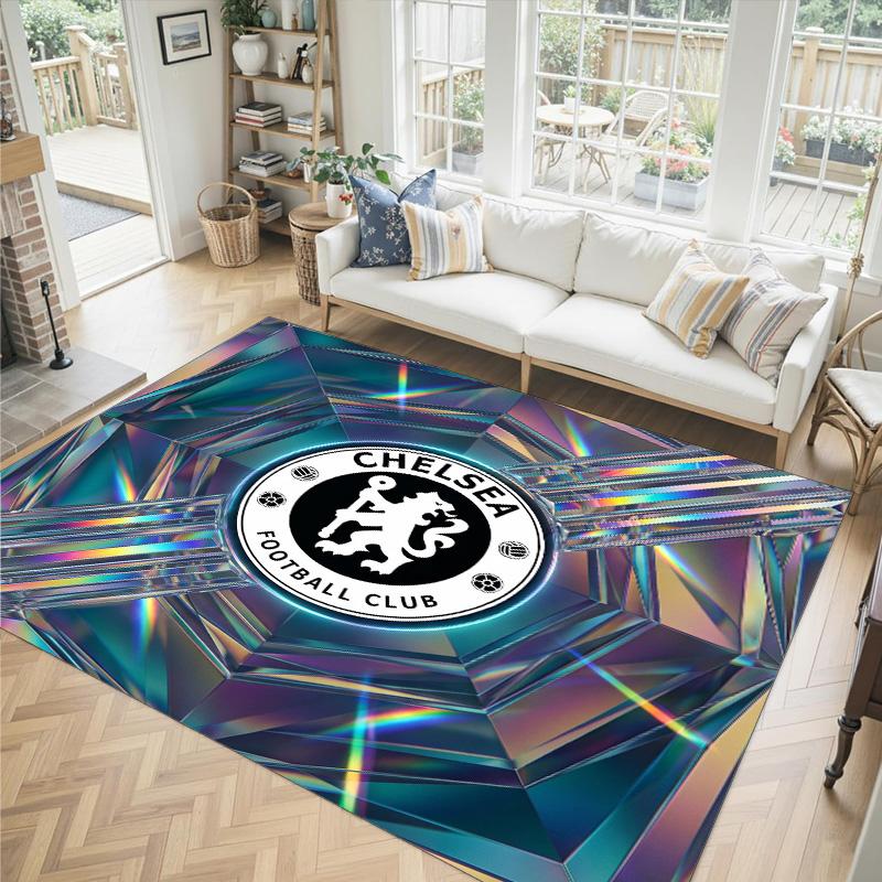 Chelsea FC Design Crystal Velvet Carpet Cozy Non?Slip Printed Rug For Bedroom Living Room Entrance
