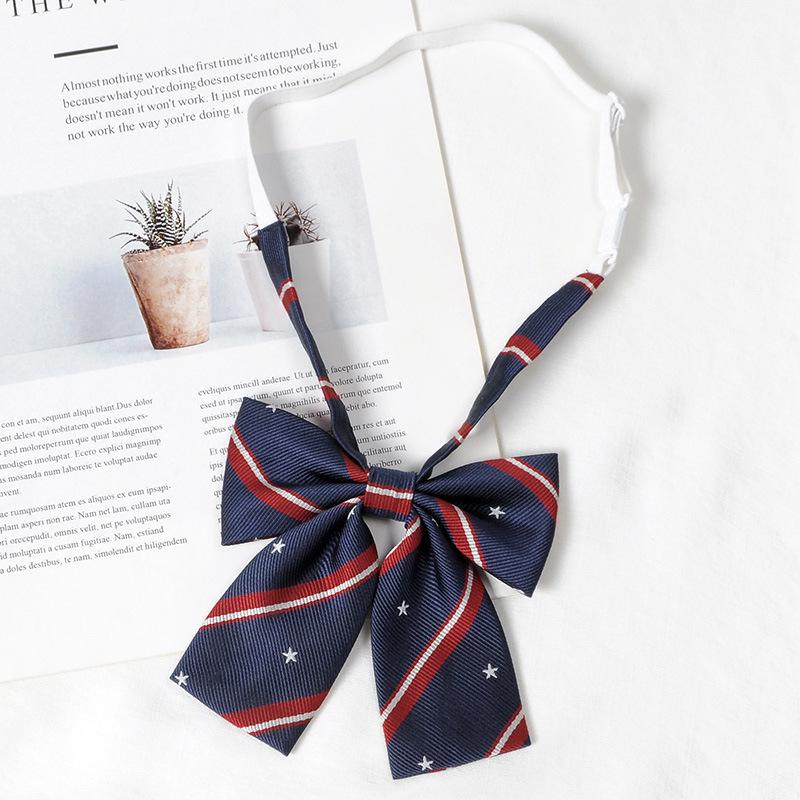 Women's Red Stripe No-Iron Japanese Academy Style Bow Tie Shirt Accessory