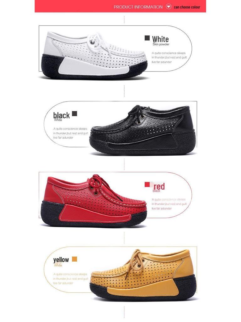 Women's White Leather Cut-Out Wedge Shoes - Thick Soft Sole, Casual Spring/Summer Platform Shoes.